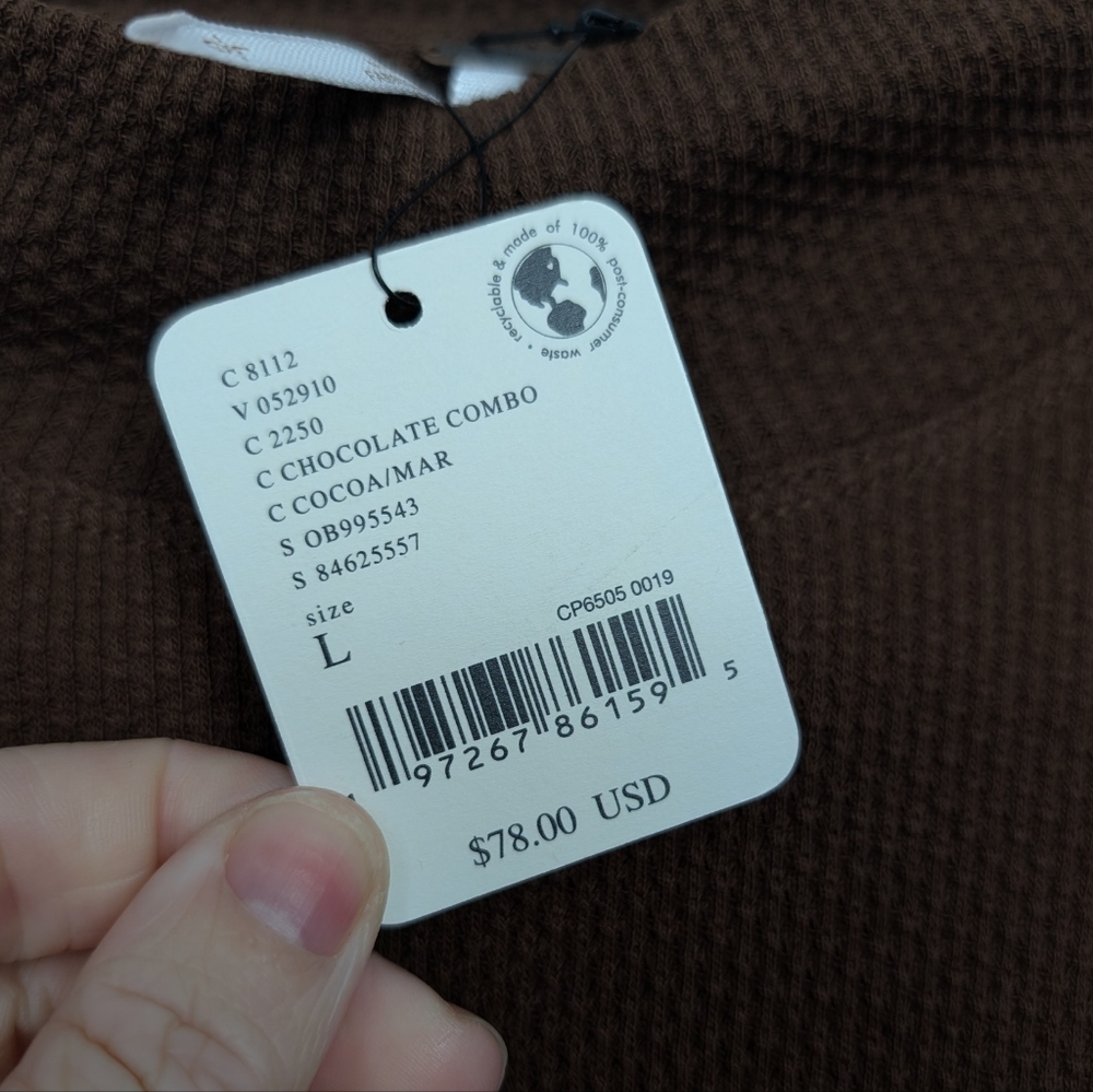 NWT Free People Chocolate Combo Switch It Up Thermal Top Size L - Picture 9 of 9